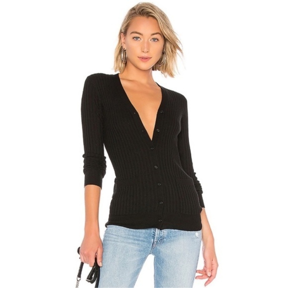 Vince Skinny Ribbed Black 100% Cashmere Cardigan